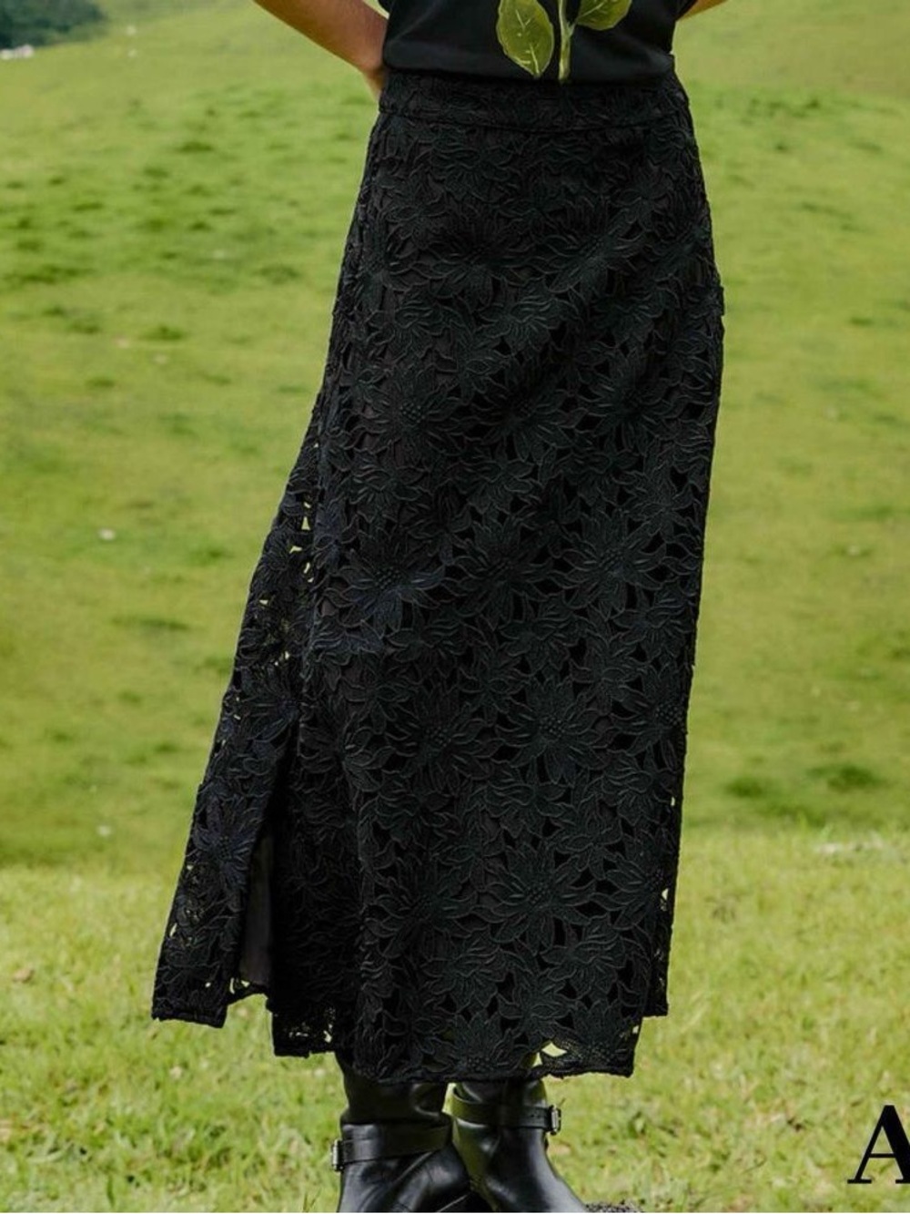 NWT! Farm Rio Black Flowered Lace Midi Skirt